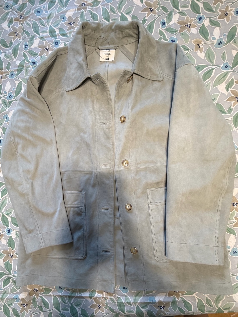 Free People Light Gray Suede Button Jacket
